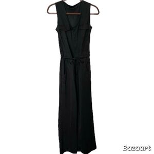 Womens Misses Black Romper Drawstring Adjustable Jumpsuit Sz M